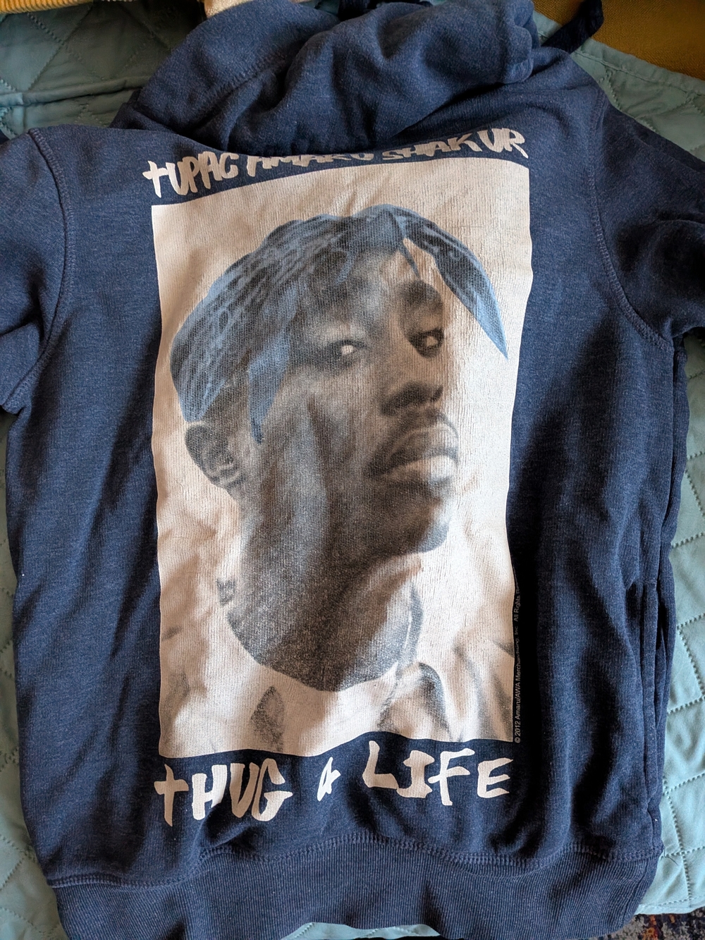 H&M Navy Pullover Hoodie with Monochrome Tupac Poster
